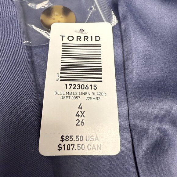 NWT Women's TORRID Night Shade Linen Blend Blazer Ruched Sleeves- Size 4X - Picture 6 of 9